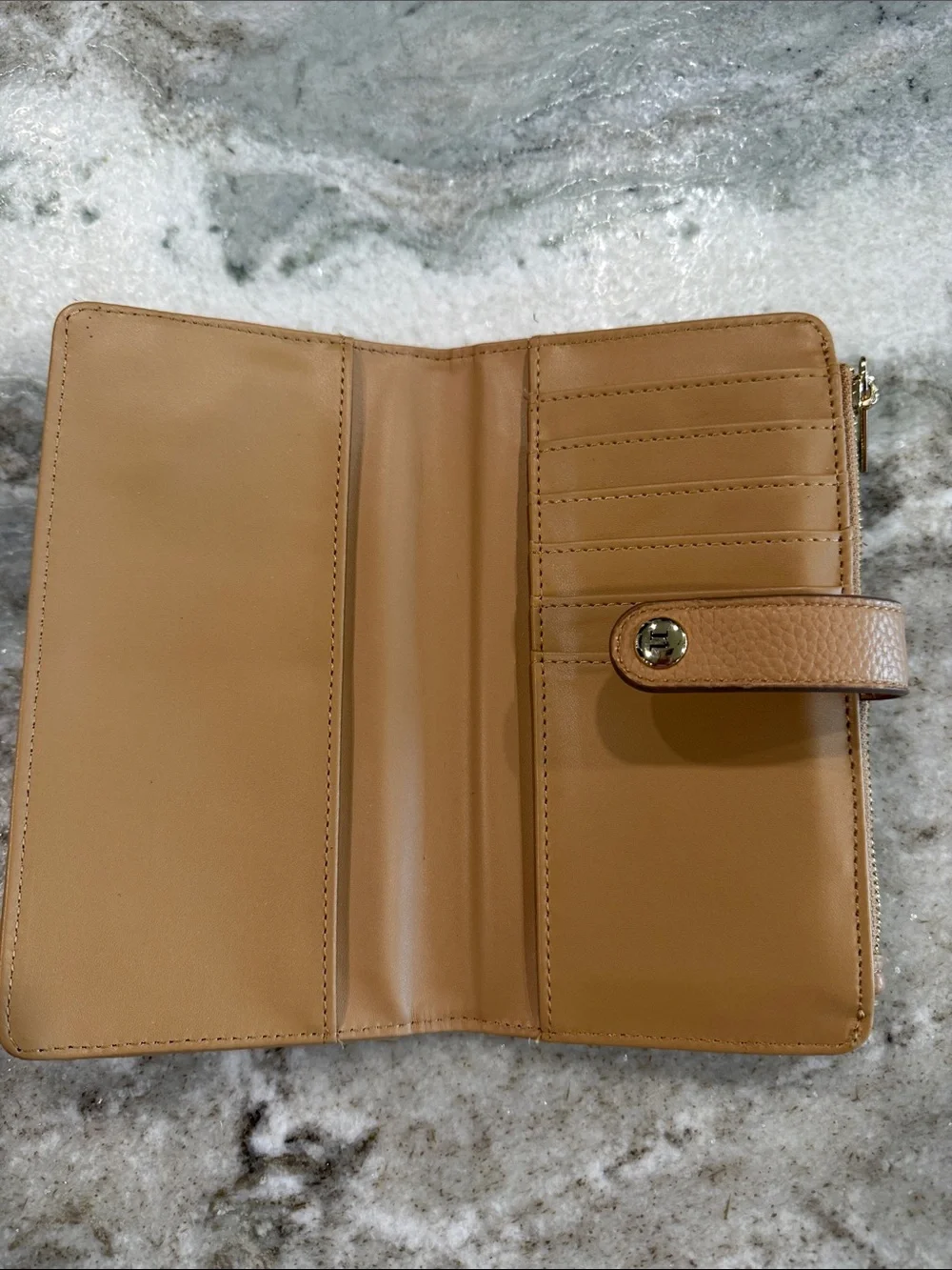 Nanette Lepore Camel Tan Pebbled Leather Snap Wallet